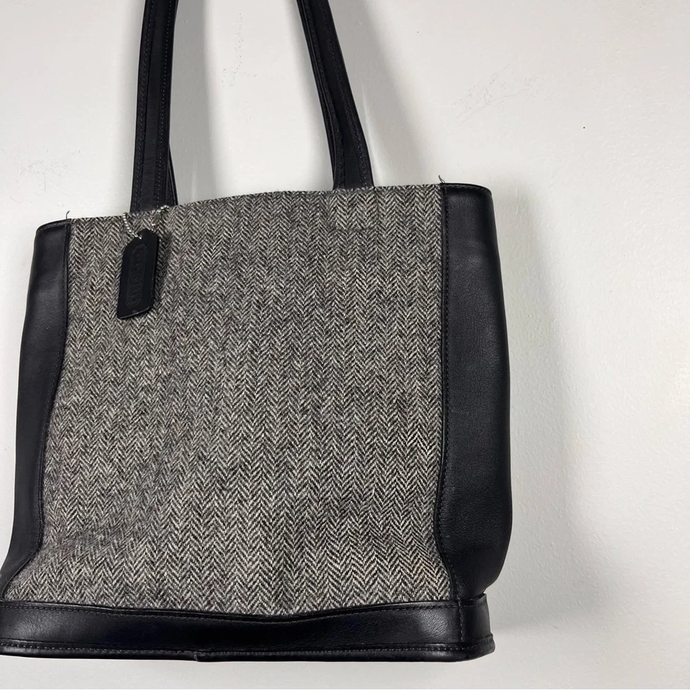 Coach Y2K Bleecker Satchel Gray Wool Leather Bag Herringbone Purse Academia - Picture 6 of 11